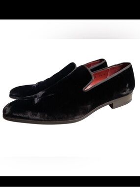 Magnanni Black Velvet Slip-On Smoking Shoes Loafers SZ 9.5